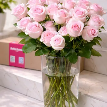 Нежно-розовые розы Deluxe 40 см (банч) — 25 шт.