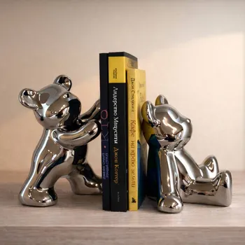 Набор держателей для книг "Мишки" 2 шт., керамика, цвет серебро, 13*10*19; 11*15*15 см.