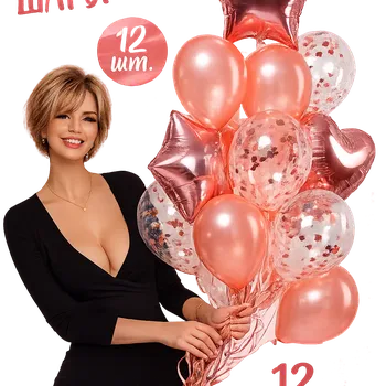 Набор гелиевых шаров 12 шт. розово-золотые