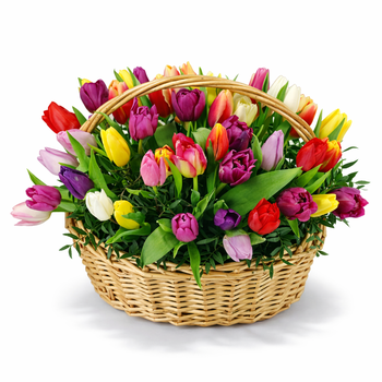 Тюльпаны МИКС в корзине