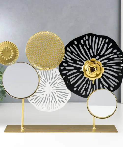 Сувенир металл с зеркалом "Космические цветы" золото с чёрным 27х9х37 см
