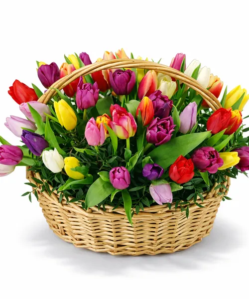 Тюльпаны МИКС в корзине