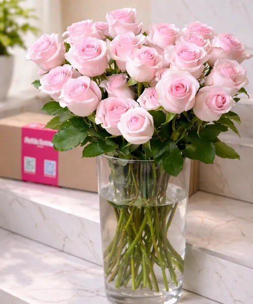 Нежно-розовые розы Deluxe 40 см (банч) — 25 шт.
