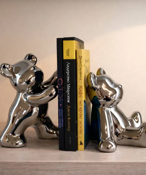 Набор держателей для книг "Мишки" 2 шт., керамика, цвет серебро, 13*10*19; 11*15*15 см.