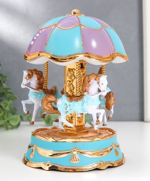 Сувенир музыкальный механический свет "Карусель - лошадки" голубая 12,3х12,3х18 см