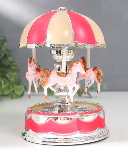 Сувенир музыкальный механический свет "Карусель - кони" розовая 10,5х10,5х15 см