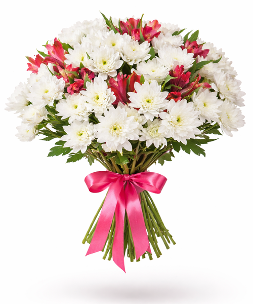 Букет с альстромериями и хризантемами