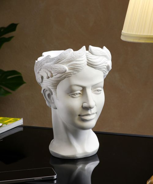 Фигурное кашпо "Голова", белое, гипс, 1 л