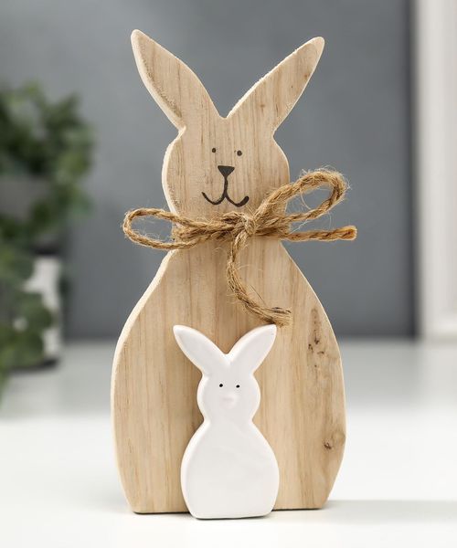 Сувенир керамика, дерево "Зайчики" 14,8х3х7,5 см