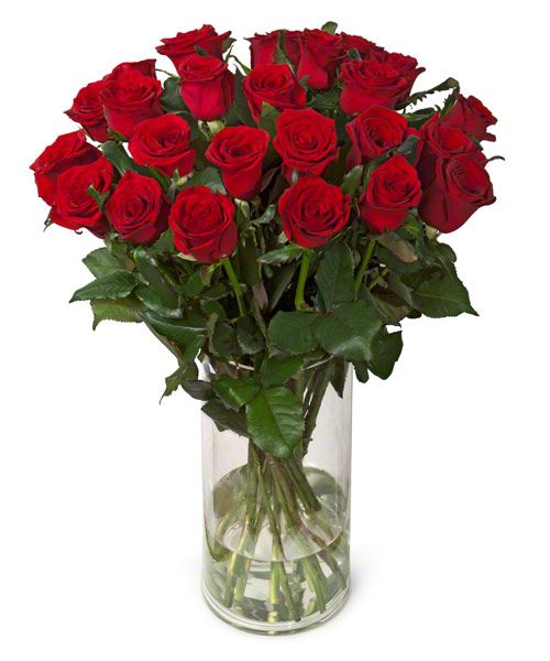 Букет из 25 красных роз в вазе
