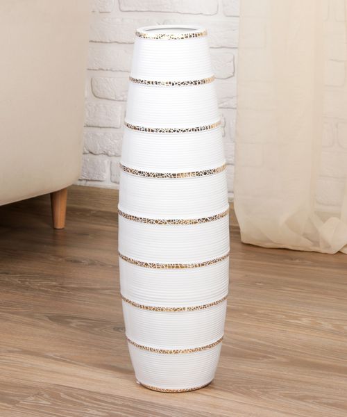 Ваза керамика напольная "Геометрия люкс" полосы, 60 см, белый